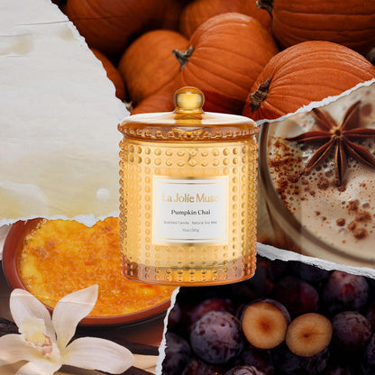 LA JOLIE MUSE Fall Candles – Pumpkin Candle with Spicy Chai & Vanilla | 10 oz Soy Wax Candle | 55 Hours Clean Burn | Autumn Home Décor & Hosting Gift