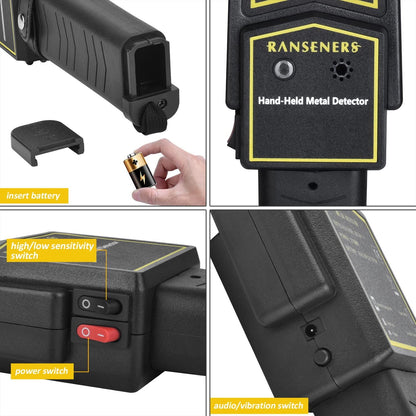 Hand held Metal Detector Wand Security Scanner,High-Sensitivity Security Wand Metal Detector,Portable Adjustable Sound & Vibration Alerts, Detects Weapons Knives Screw (High Sensitivity, Black)