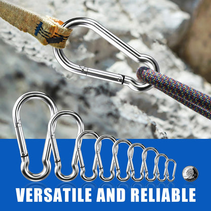 Large Carabiner Clip Hooks, 2pcs 4 inch Carabiners Heavy Duty, 304 Stainless Steel Spring Snap Hook Fits Camping Hanging Hiking Weight Lifting, Metal Clips for Rope or Chain