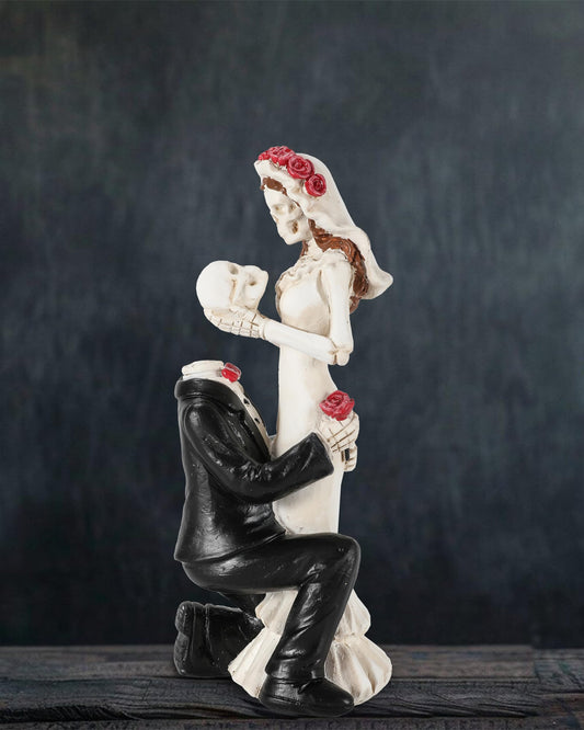 GoGnome Skeleton Bride and Groom 6.4'' - Dia De Los Muertos Figurines Day of The Dead Decorations Till Death Do US Part Decor - Halloween Gothic Wedding Cake Topper Decor (Skeleton Couple)