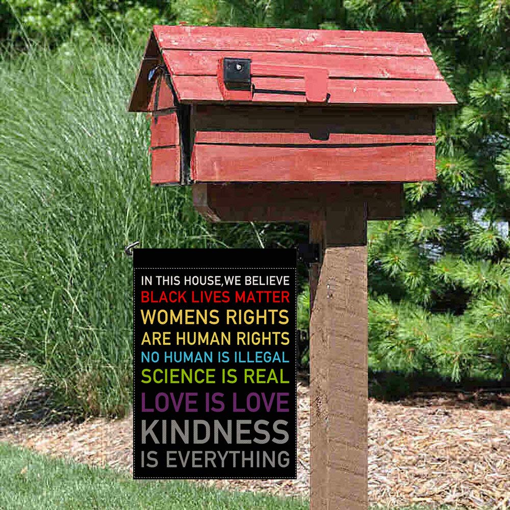 In This House, We Believe Small Garden Flag Vertical Double Sided 12.5 x 18 Inch Burlap Yard Outdoor Decor