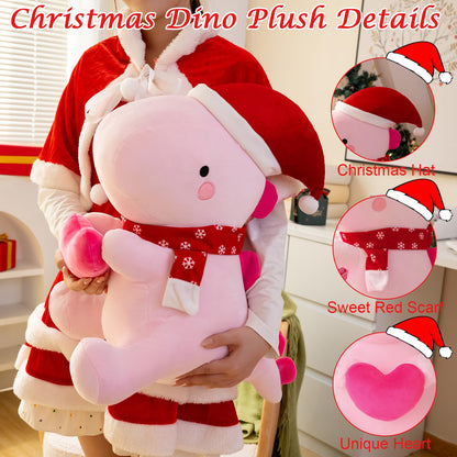 SQEQE Dinosaur Plush Pillow, Cute Loving Stuffed Dinosaur with Heart, Christmas Stuffed Animal Plush Toys Gift for Her Girls Kids (Pink, 12 Inch)