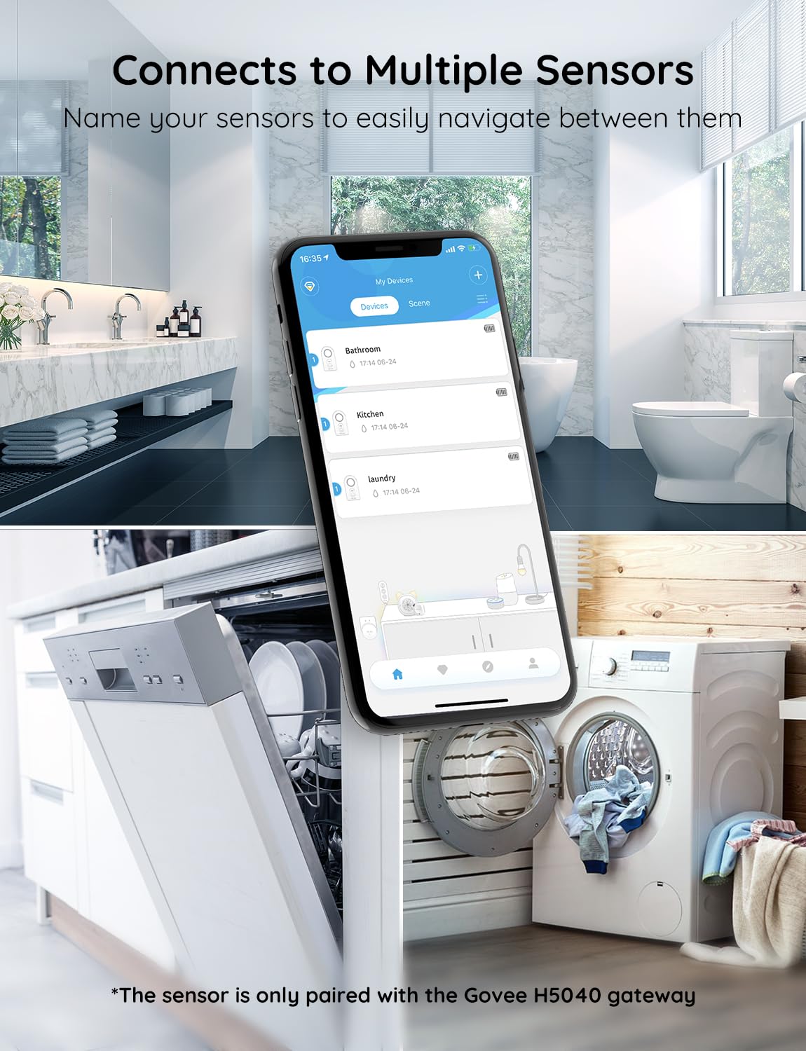 Govee Water Leak Detectors 1 Pack, 100dB Adjustable Audio Alarm Sensor, Sensitive Leak and Drip Alert, for Kitchen Bathroom Basement (Cannot Connect to Wi-Fi Directly)