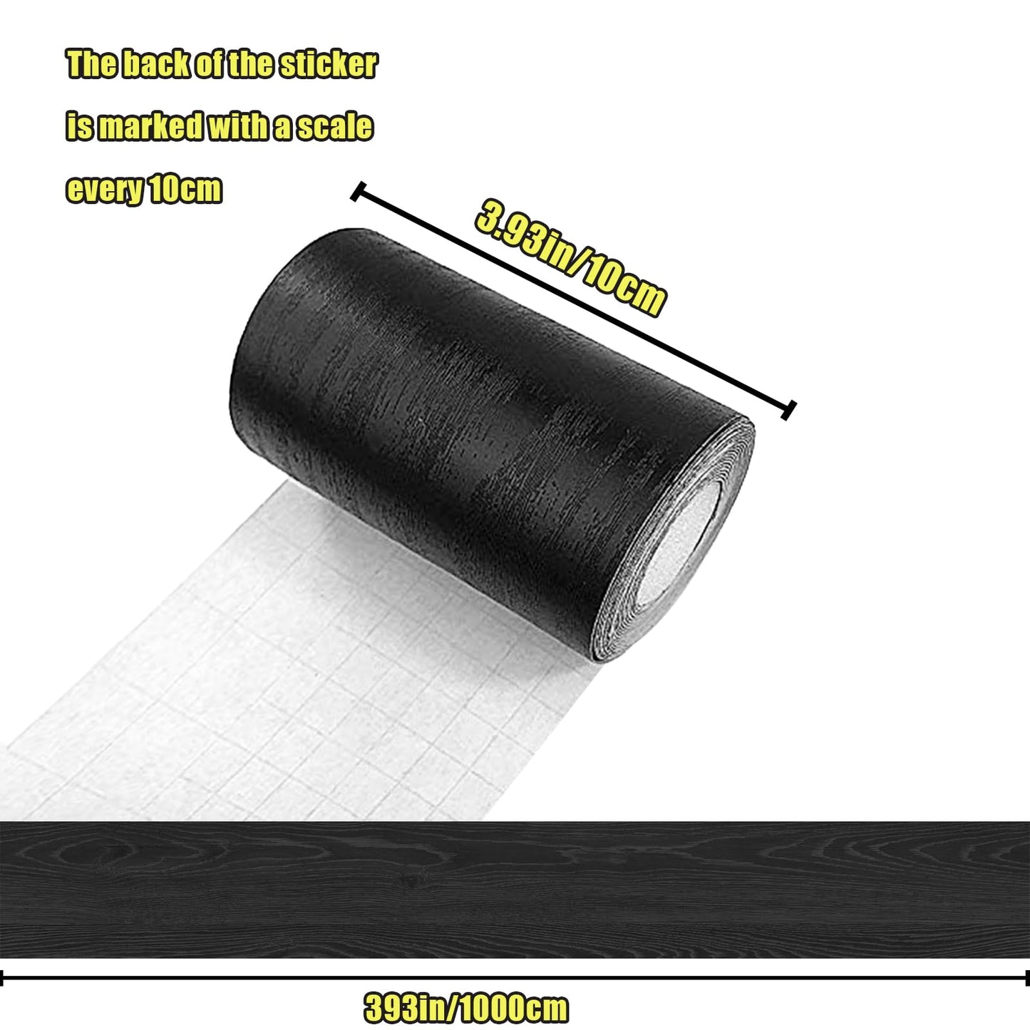 10M Black Wood Grain Removable PVC Waterproof Border Wall Decor Removable Self Adhesive Kitchen Bathroom Tiles Sticker Wallpaper 4.2x390 (4inch)