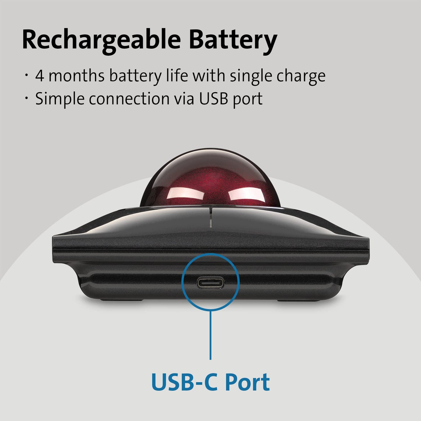 Kensington SlimBlade™ Pro Wireless Trackball, Rechargeable Battery, Bluetooth 2.4GHz Connection Options (K72080WW)