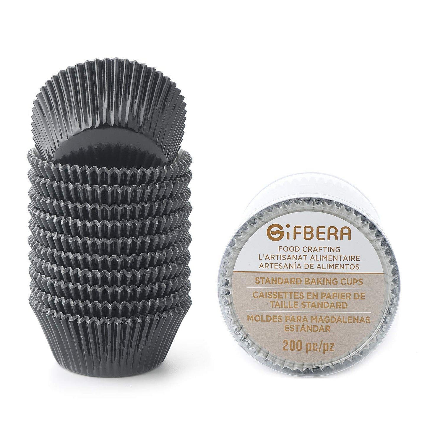 Gifbera Standard Black Foil Cupcake Liners Muffin Wrappers, 200-Count