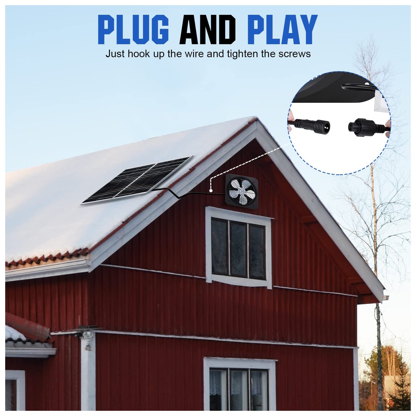 ECO-WORTHY 25W Solar Powered Attic Ventilator Gable Roof Vent Fan with 30W Foldable Panel - Fans for Home Attic, Greenhouse, RV or Outdoor, Ready-to-Use Fan,