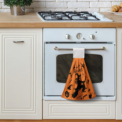 Happy Halloween Hanging Hand Towels Set of 2 for Bathroom Witch Castle Spider Web Kitchen Towels with Hanging Loop Orange and Black Holiday Dish Towel Soft Absorbent Fingertip Fast Dry Bath Towels