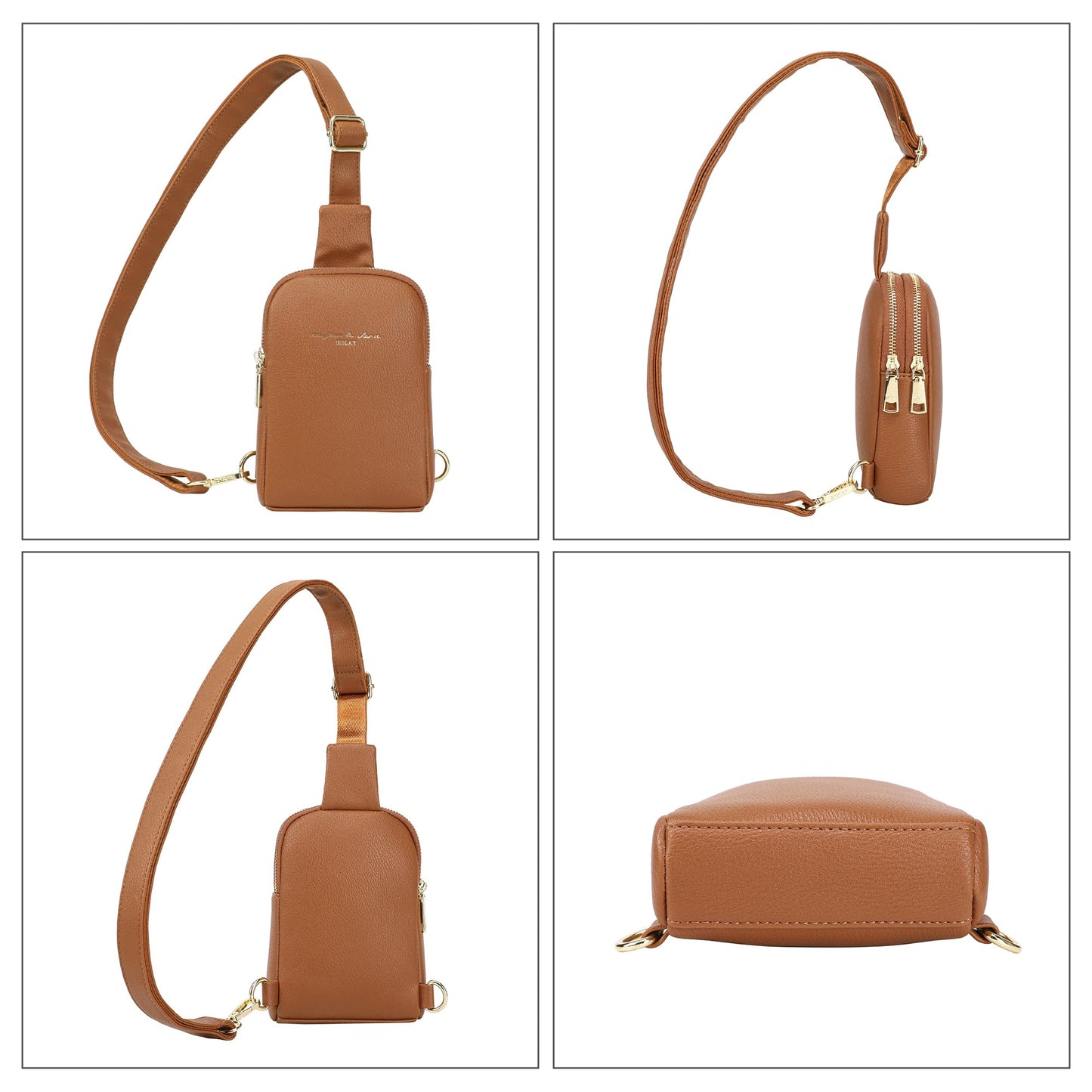 INICAT Travel Small Sling Bag Leather Crossbody Bags for Women Fanny Packs Cross Body Bag for Woman Cross Body Purses(Brown)