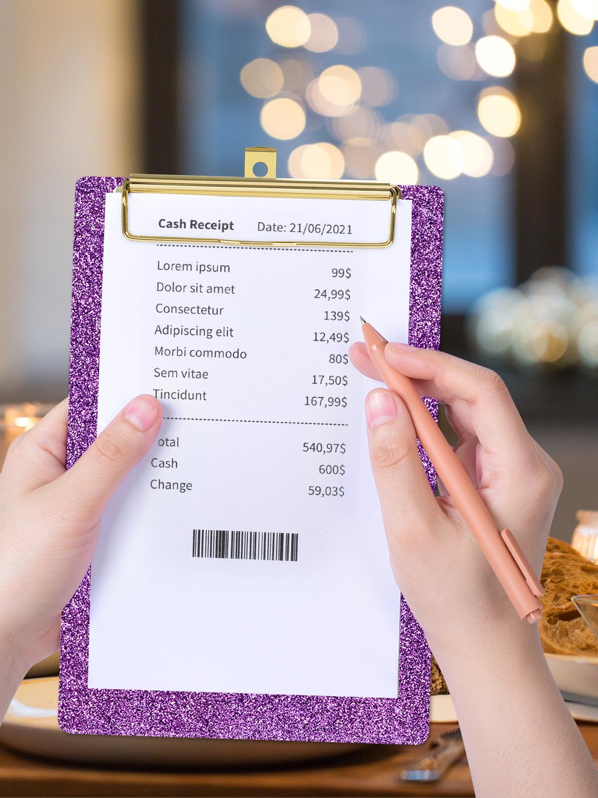 Acrylic Clipboards, Fashion Glitter Clipboard, Size 6" x 9", Cute Confetti Clipboards for Women, Desk Office Supplies and Accessories.Purple