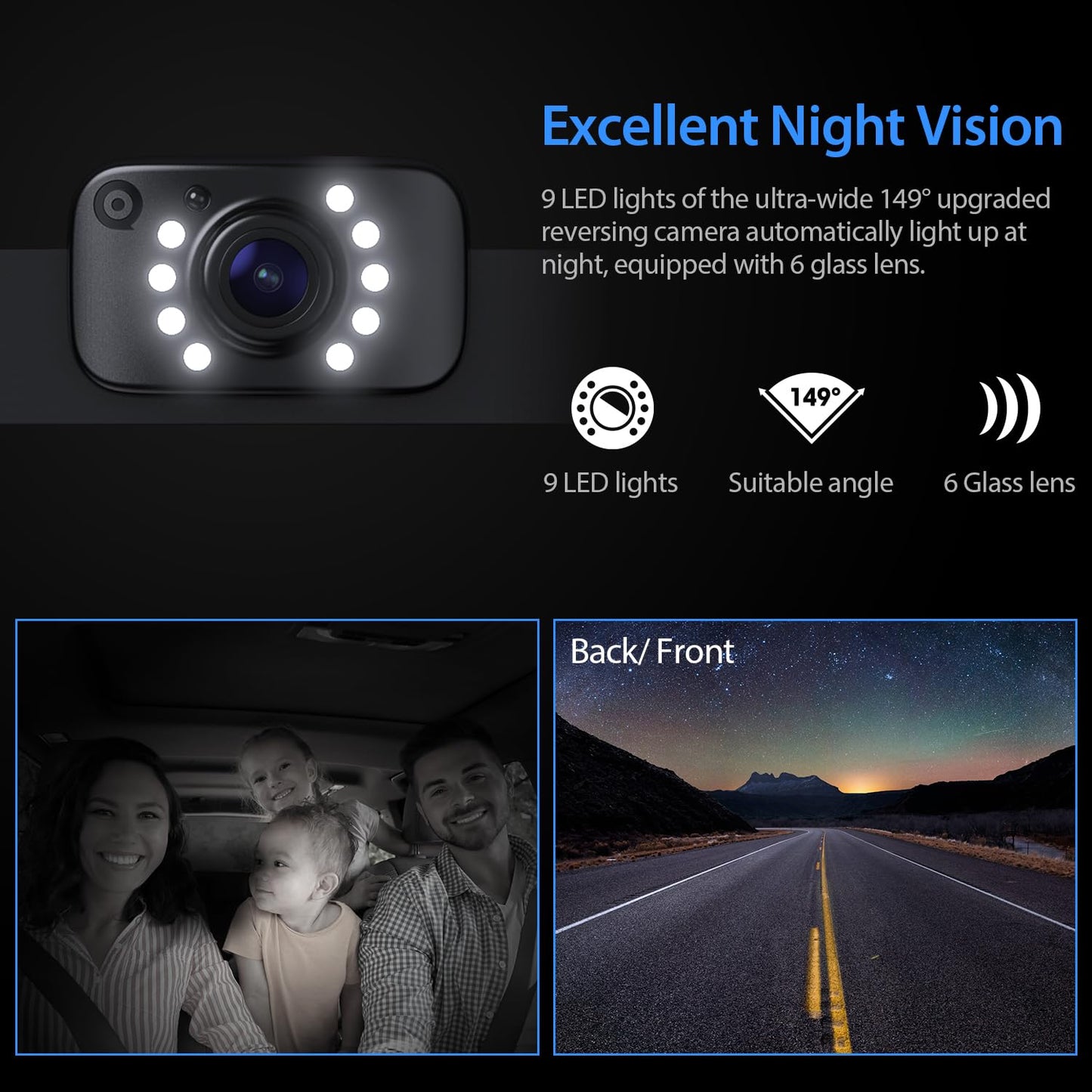 eRapta Backup Camera for Truck 7''HD 2K Front/Rear View Monitor kit IP69 Waterproof Night Vision DIY Grid Lines for Car RVs Trucks Tractors Bus Semi-Trailers Pickup AY7