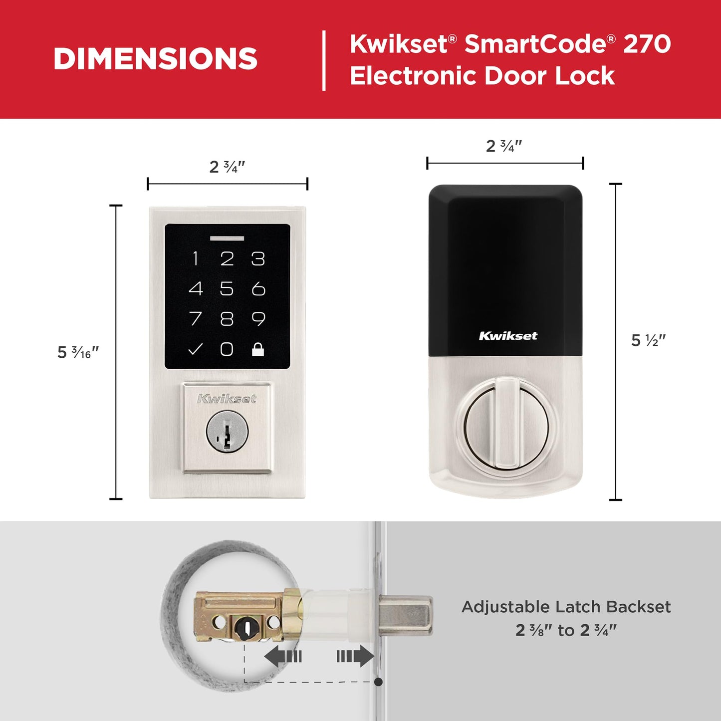 Kwikset SmartCode 270 Keyless Entry Electronic Touchpad Deadbolt Door Lock with Auto-Lock, Custom User Codes, Advanced Security in Satin Nickel Contemporary