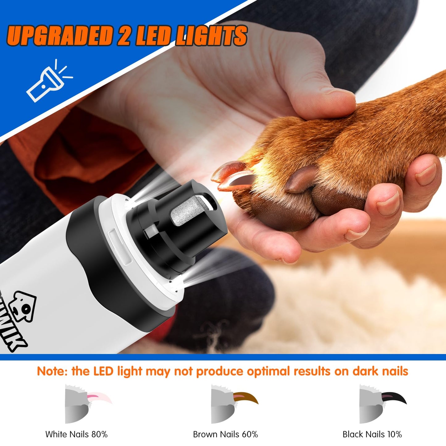 VIWIK Dog Nail Trimmers with Light, Cat Dog Nail Clippers, Dog Nail Grinder Quiet for Large Medium Small Dogs Paw & Cats Claw, Electric 2-Speed Pet Toenail Grooming Supplies, Gifts for Dog Lovers.