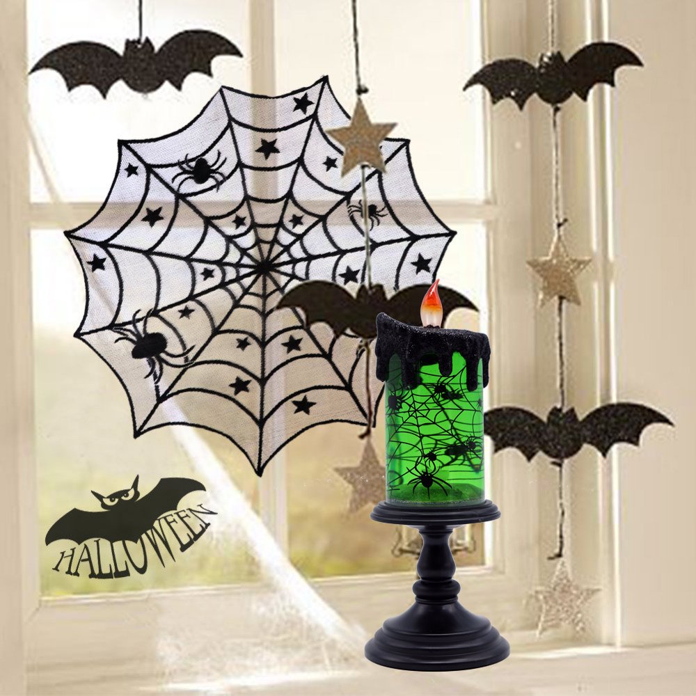 Eldnacele Halloween Snow Globe Candles Lighted Lamp, Battery Operated Spooky Spinning Water Glittering Tornado Candle Flameless Candles Table Centerpiece for Halloween Decoration Indoor(Spider)