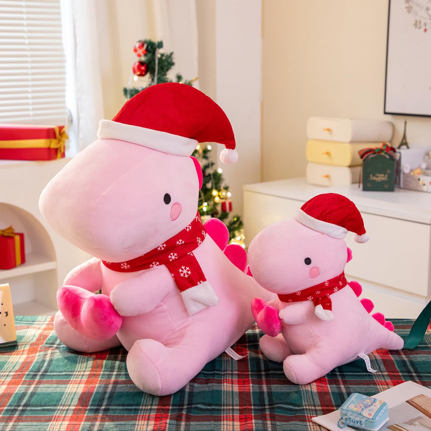 SQEQE Dinosaur Plush Pillow, Cute Loving Stuffed Dinosaur with Heart, Christmas Stuffed Animal Plush Toys Gift for Her Girls Kids (Pink, 12 Inch)