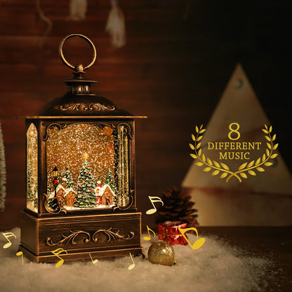 Christmas Lantern, Lit Christmas Snow Globe Lantern-with USB+ Music Christmas Water Lantern Snow Globe Portable Creative Cute Christmas Decorations and Charming Gifts(Forest House