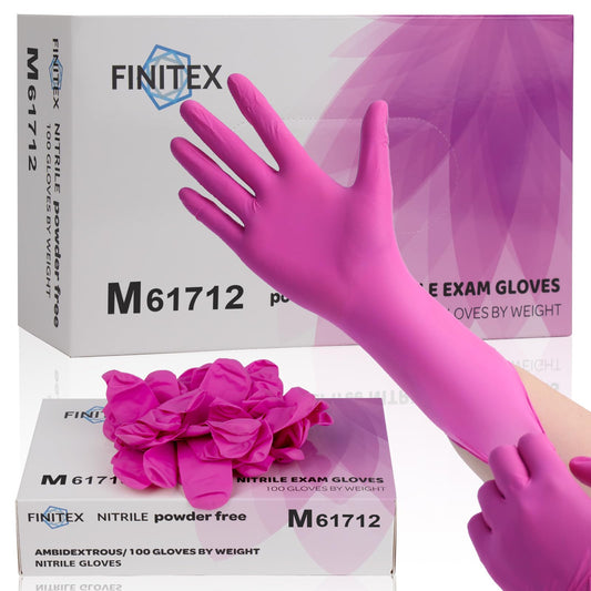 FINITEX Pink Nitrile Disposable Latex-Free Gloves - 3.5mil 100PCS/Box 9inch Long Powder-Free Guantes de Nitrilo Cleaning Medical Exam Food Cooking Glove (100, Medium)