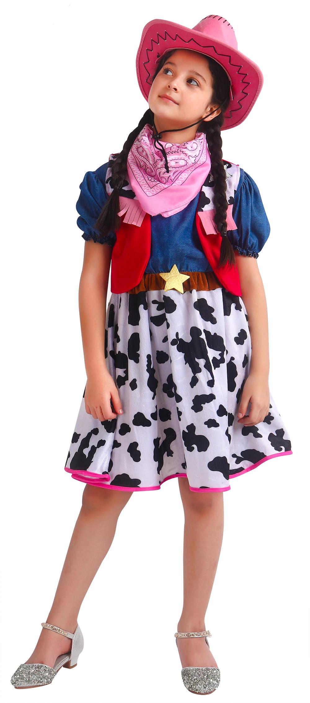 Cowgirl Costume for Girls with Hat Halloween Dress Up Party (5-6 Years)
