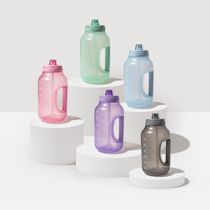 Ello Hydra 64oz Half Gallon Water Jug with Handle and Motivational Time Markers for All Day Hydration, Plastic Reusable Water Bottle with Straw and Locking, Leak Proof Lid, BPA Free, Yucca