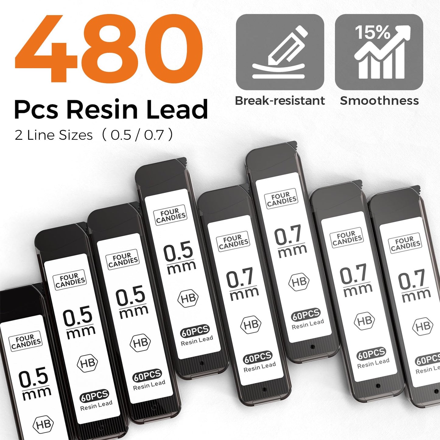 Four Candies 4PCS Metal Mechanical Pencils Set with Case, 0.5mm & 0.7 mm Artist Pencil with 8 Tubes (480PCS) HB Lead Refills, 3 Erasers,9 Eraser Refills For Writing Drafting, Drawing, Black&Silver