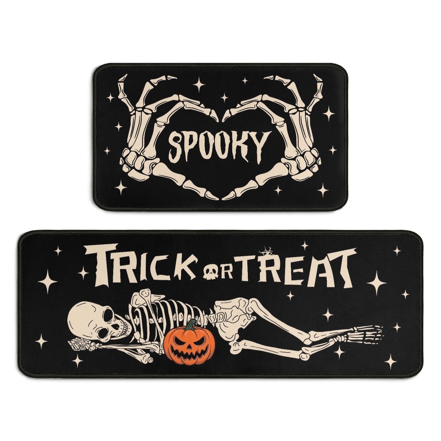 Ghroiep 2 Piece Halloween Kitchen Decor Rugs Set,Skeleton Kitchen Rugs and Mats Non Skid Washable Absorbent Kitchen Accessories Decoration Floor Mats 17"x47"+17"x30"