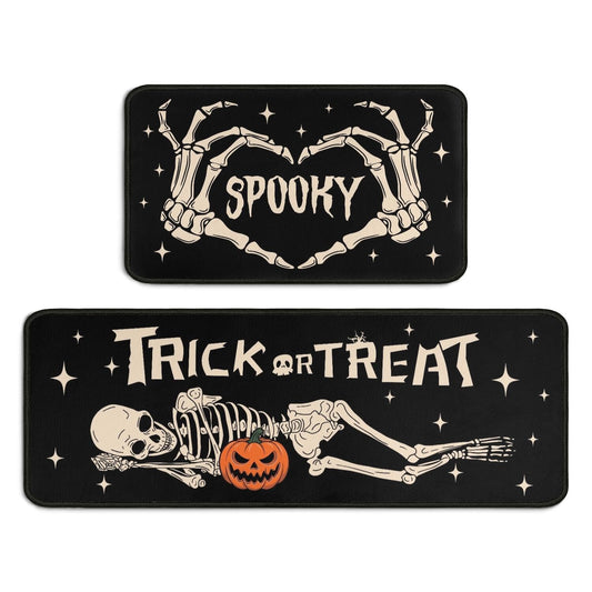 Ghroiep 2 Piece Halloween Kitchen Decor Rugs Set,Skeleton Kitchen Rugs and Mats Non Skid Washable Absorbent Kitchen Accessories Decoration Floor Mats 17"x47"+17"x30"