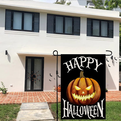 Happy Halloween Garden Flag 12 x 18 Inch Burlap Vertical Double Sided, Scary Pumpkin Holiday Yard Outdoor Decoration DF092
