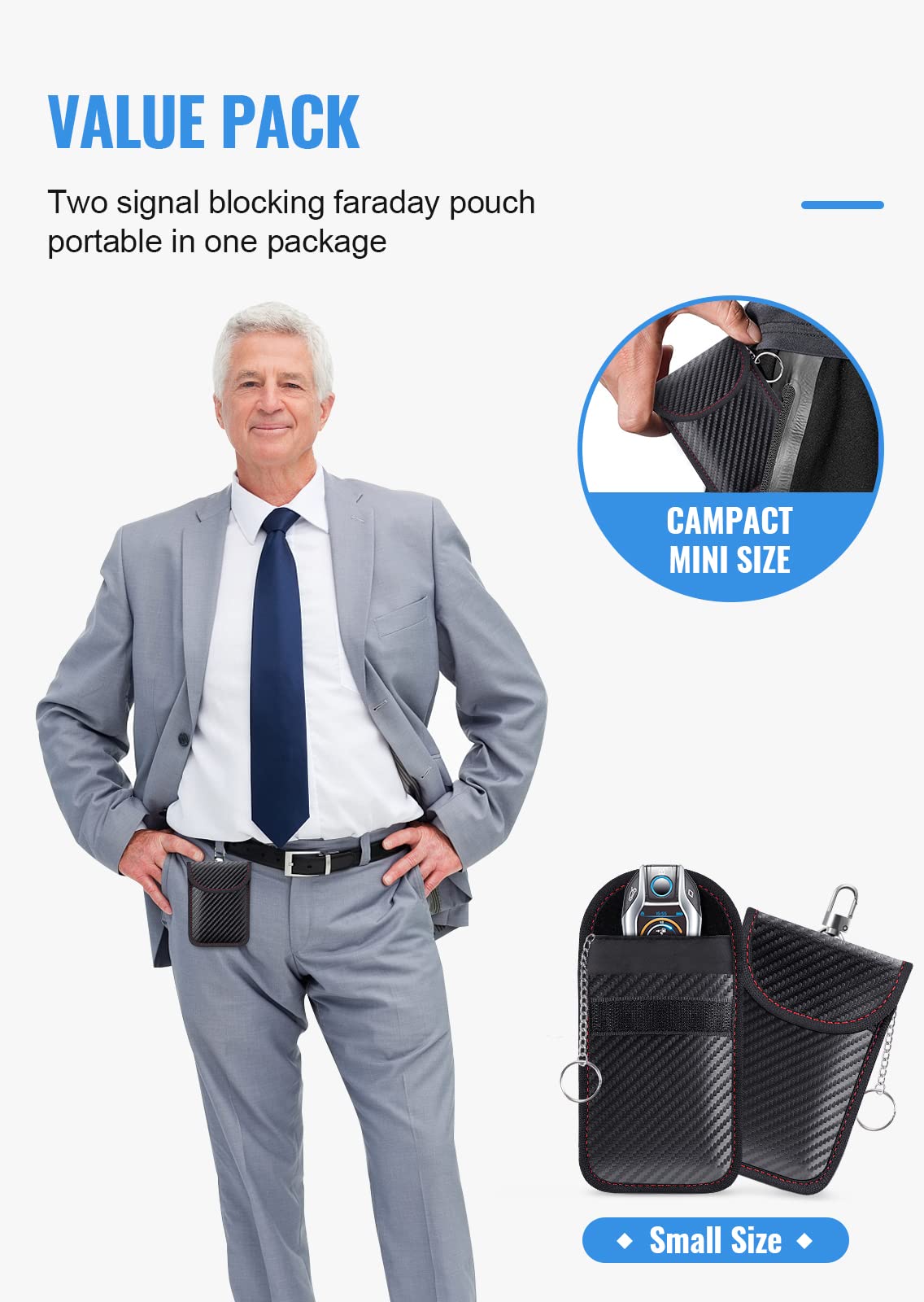 lanpard Faraday Pouch Bag for Car Keys, RFID Signal Blocking Holder, Key Fob Cage Protector, Block Signal Anti-Theft Fob Case, Small Size (3.15 x 4.5 inches), 2 Pack