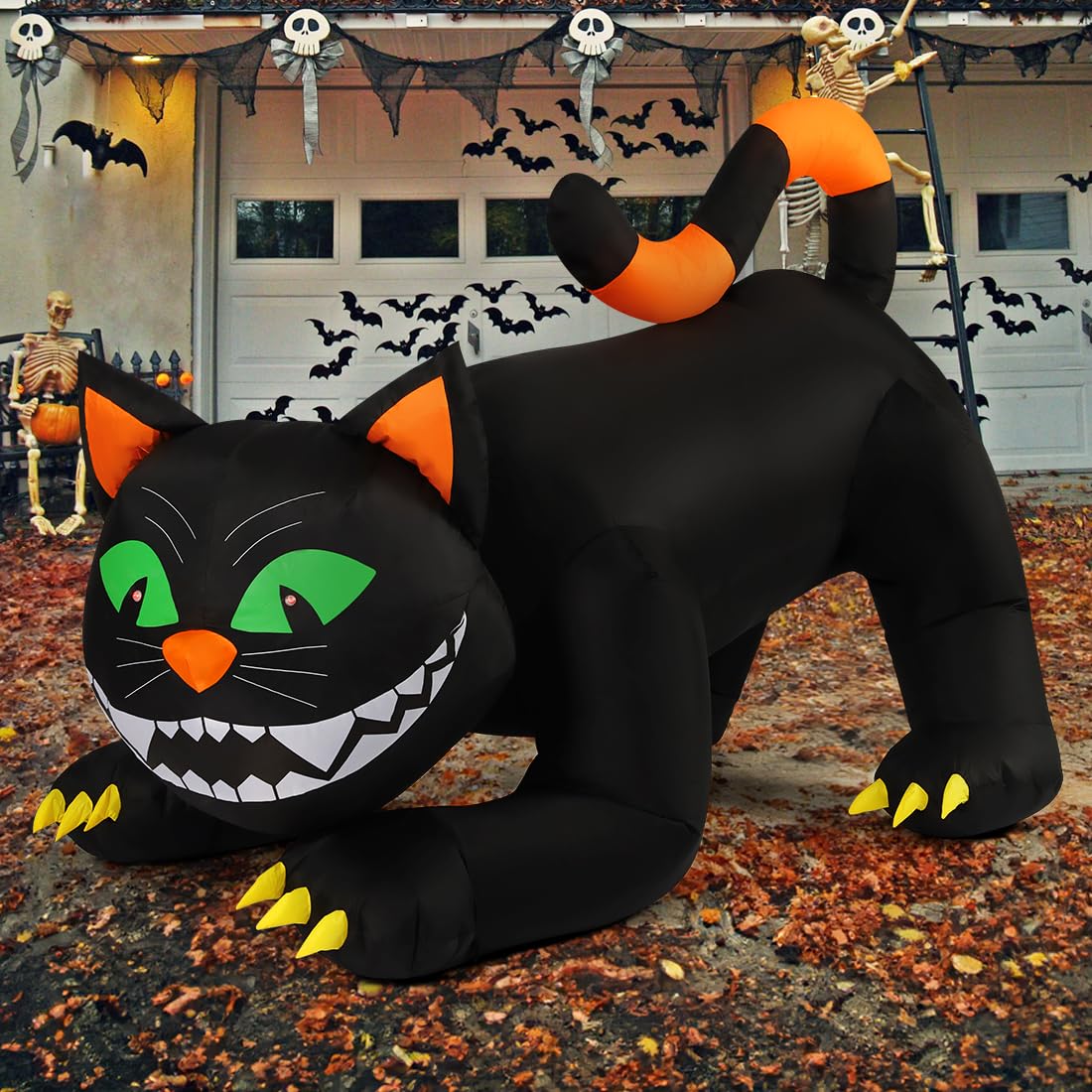 COMIN 6 FT Halloween Inflatables Black Cat Outdoor Decorations Blow Up Yard Large Cat with Moving Head and Built-in LEDs for Indoor Party Garden Lawn Decor