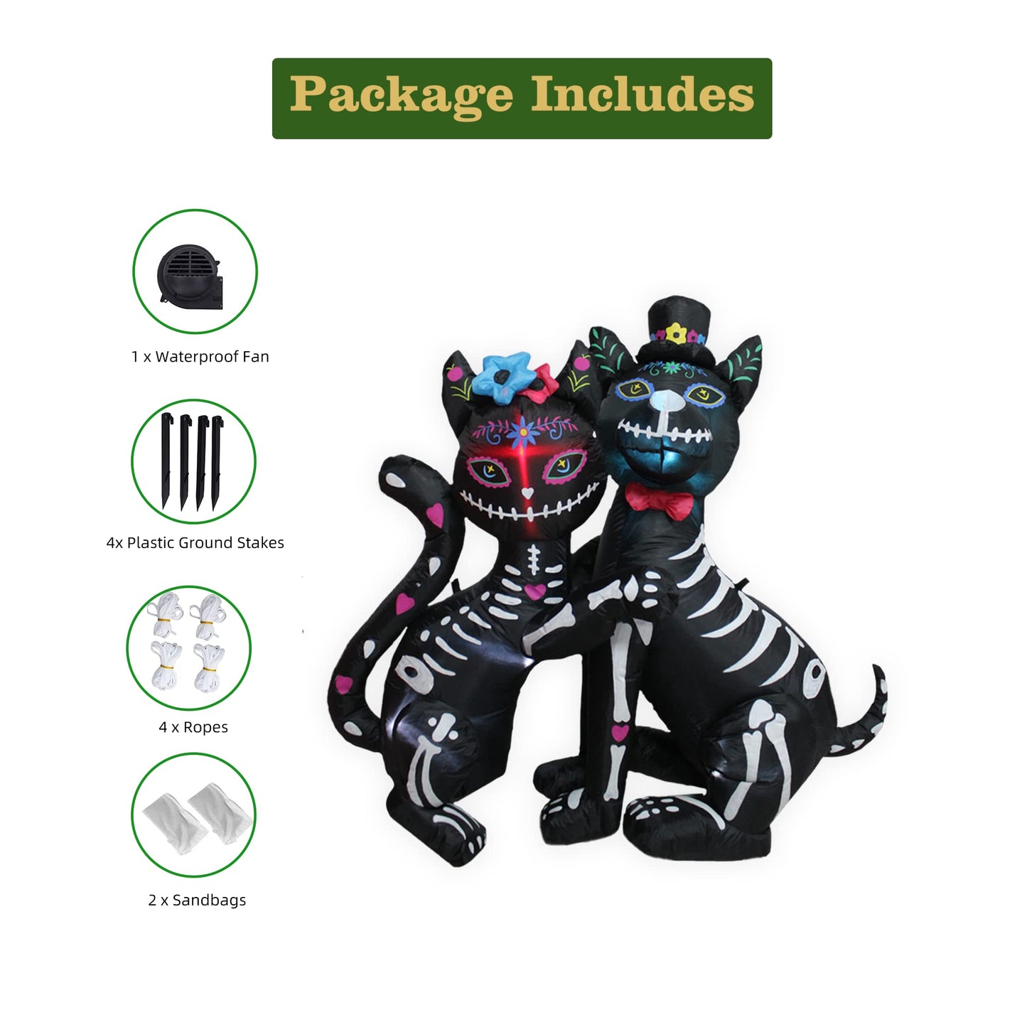 KITBONIS 4 Ft Halloween Inflatables Cat and Dog Day of The Dead Decorations Inflatable, Halloween Inflatables Outdoor Decorations with Built-in LED Lights for Front Yard Lawn Garden Party