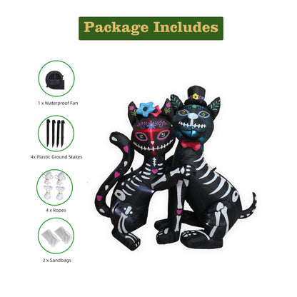 KITBONIS 4 Ft Halloween Inflatables Cat and Dog Day of The Dead Decorations Inflatable, Halloween Inflatables Outdoor Decorations with Built-in LED Lights for Front Yard Lawn Garden Party