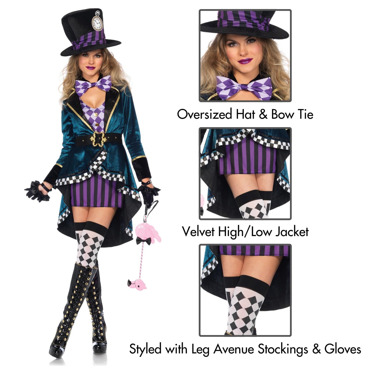 Leg Avenue Women's 4 Pc Delightful Mad Hatter Halloween Costume, Multicolor, 3X-4X