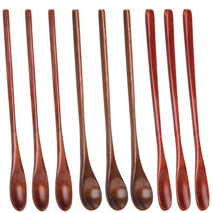 HANSGO 9PCS Wooden Honey Spoons, Mixing Coffee spoon with Long Handle for Jam Dessert Stirring