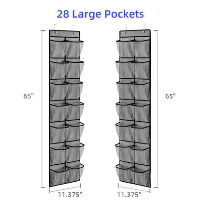 KEEPJOY Over the Door Shoe Organizer, Hanging Shoe Organizer with 4 Hooks,Door Shoe Holder with 14 Mesh Deep Pockets Closet Door Shoe Storage Bag (Grey-2Pack)