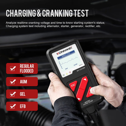 KONNWEI KW710 Car Battery Tester 6V 12V 24V, Battery Load Tester Automotive 100-2000CCA Digital Auto Battery Analyzer Alternator Starter Tester for Car Truck Motorcycle Marine ATV SUV