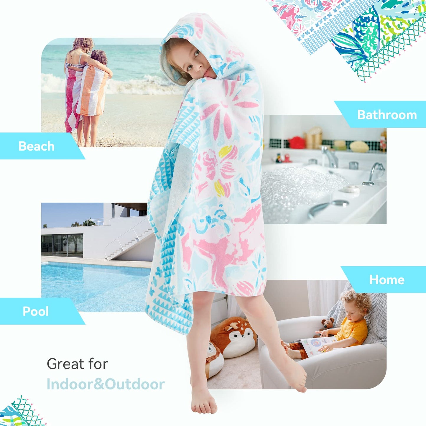 Girls' Hooded Bath Towel, Oversized 50" L x 30" W for Ages 3 to 12 Kids, Quick Dry Lightweight Soft Microfiber Hood Beach Towel Cover Up, Sunshine Unicorn Theme