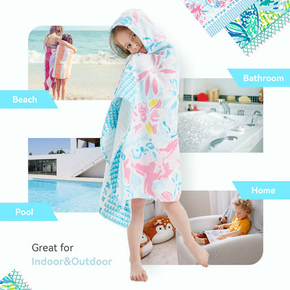 Girls' Hooded Bath Towel, Oversized 50" L x 30" W for Ages 3 to 12 Kids, Quick Dry Lightweight Soft Microfiber Hood Beach Towel Cover Up, Sunshine Unicorn Theme