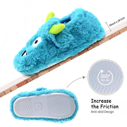 LA PLAGE Boys Slippers for Kid Cotton-Shaped Monster Upper House Cartoon Slippers Size Toddler 9 US Blue