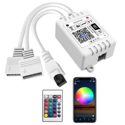 GIDEALED Smart WiFi RGBW LED Controller 2-Output 5 Pin with 24-Key Remote,Compatible with Alexa&Google Assistant,Voice/APP Control Strip Lights for Android/iOS System(WiFi LED Controller Only)