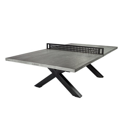 JOOLA Berkshire Outdoor Table Tennis Table - Multi Use Conference Table Dining Table - Concrete Gray Wood Look Includes Steel Outdoor Ping Pong Net Set & Frame - Hybrid Indoor Outdoor Ping Pong Table