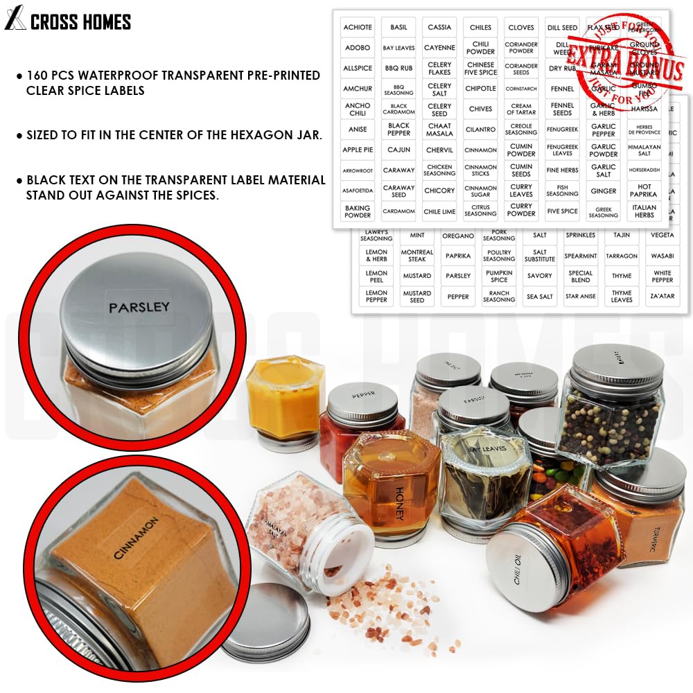 20 Set Magnetic Spice Jars Large 4 oz Refrigerator Hexagon Glass Spice Jars Magnetic Lids Shaker Spice Labels Magnet Glass Spice Containers for RV Travel Trailer Kitchen Fridge Cabinet Wall mount