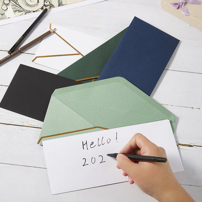 30 Pack Thick #10 Business Envelopes with Gold Border, 4 1/8 x 9 1/2 Thick Paper Standard Envelopes with Stickers for Office, Checks, Letter Mailing, Invoices (Black)