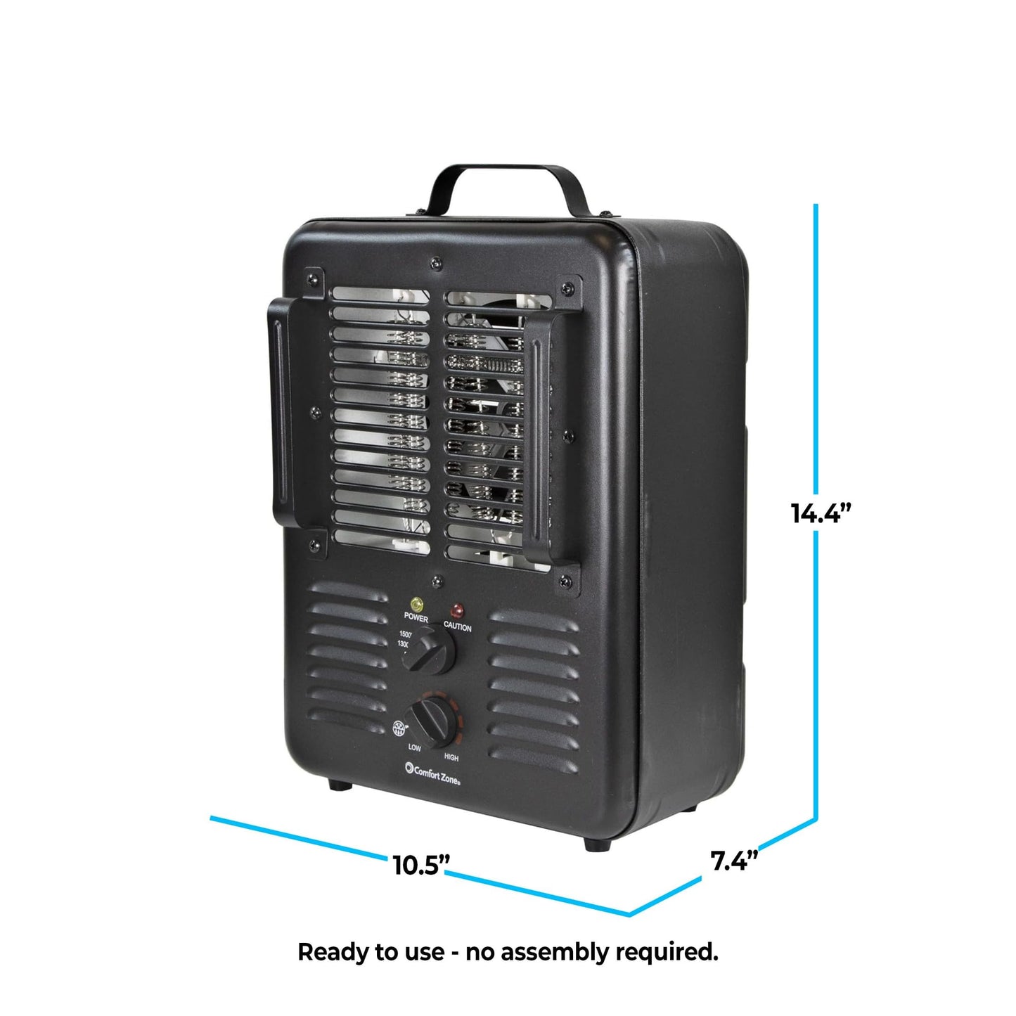 Comfort Zone Electric Portable Utility Space Heater with Adjustable Thermostat, Overheat Protection, & Tip-Over Switch, 1500W, CZ799BK