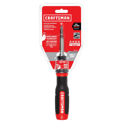 CRAFTSMAN Ratcheting Screwdriver, SpeedDrive, 2” Double Ended Bits Included, Handle Holds Up To 6 Bits (CMHT68129)