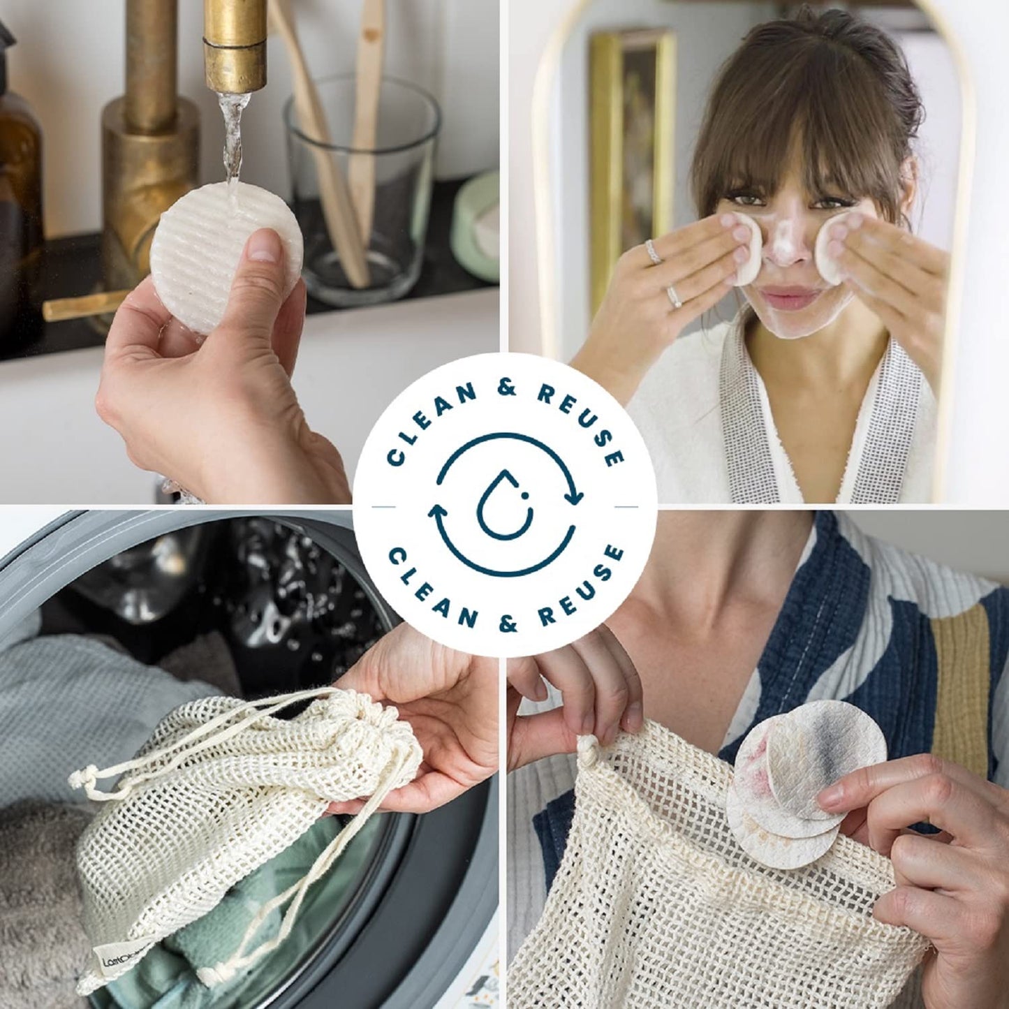 LastRound Reusable Cotton Pads - Eco friendly alternative to single use cotton rounds - Made in Denmark - Consists of 7 reusable makeup remover pads - Must Have Essential in your Makeup Bag