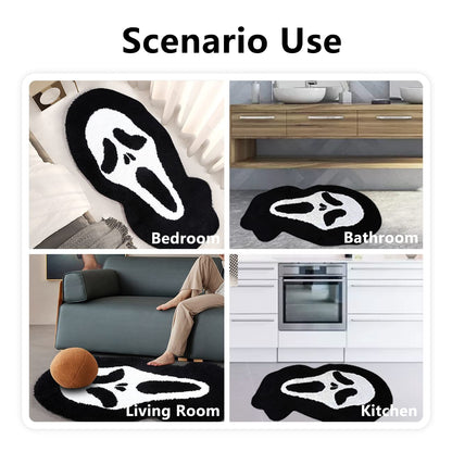 Kaupuar Large Skull Bath Mat Fluffy Black Bath Rugs Soft Plush Non-Slip Bathroom Rug Mats Halloween Decorative Welcome Doormat Washable for Toilet, Bedroom, Living Room, 22" x 43"