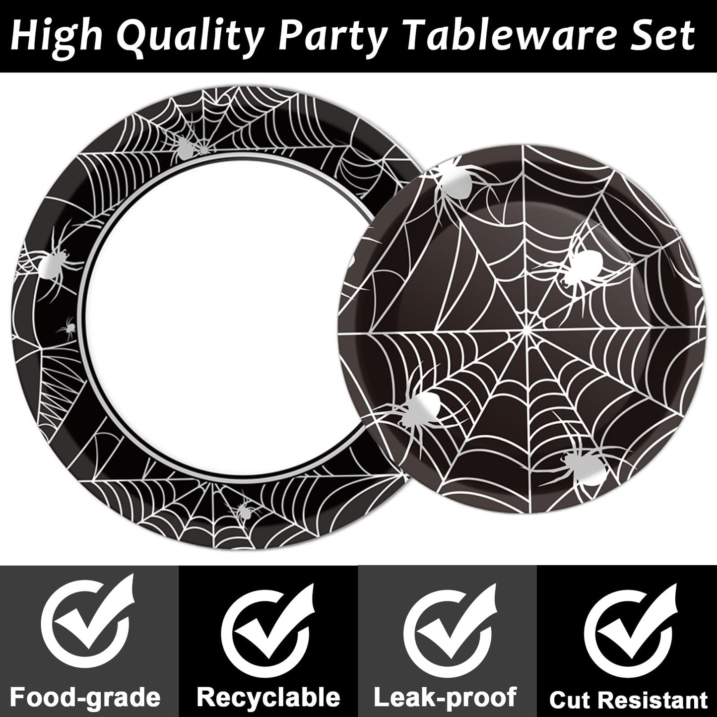 96 Pcs Halloween Party Paper Plates Napkins Supplies Set Spider Web Disposable Tableware Decorations Get Together Celebration Halloween Birthday Party Favors for 24 Guests