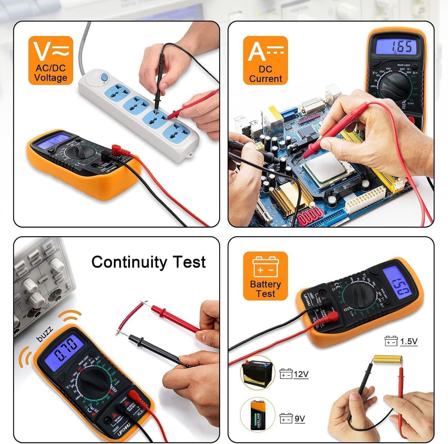 Digital Multimeter Voltmeter Battery Voltage Multi Tester Continuity Ohm Volt Amp DC AC Current Resistance Diodes 2000 Counts Electrical Test Meter with Leads Backlight LCD Display