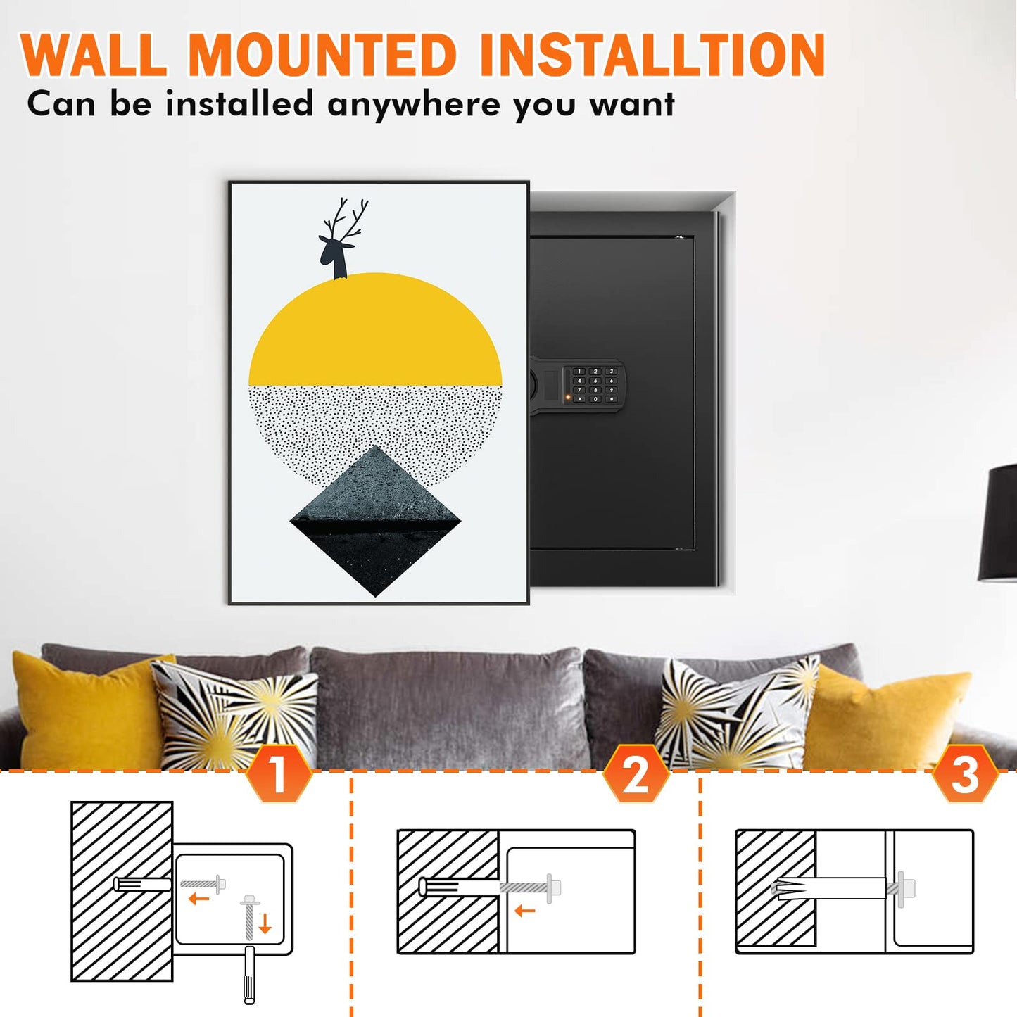 Large Fire proof Safe Box for HOME USE, 2.3 Cuft Digital Security Box with Combination Lock & Fireproof A4 Document Bag, Home Safe Fireproof Waterproof for Money Medicine Documents Valuables