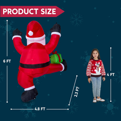 Joiedomi 6 FT Tall Christmas Inflatable Climbing Santa with Gift Box, Blow Up Hanging Santa with Build-in LED for Xmas Party, Outdoor, Yard, Garden, Lawn Decoration